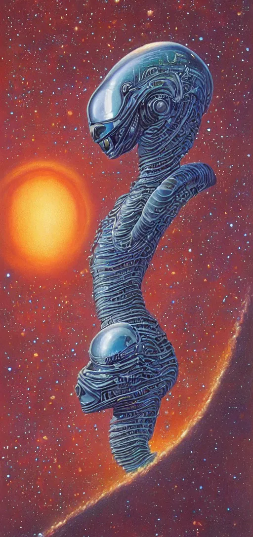Image similar to a ultradetailed beautiful portrait of a alien of jupyter, oil painting, by ron walotsky, chris foss and moebius, alien art