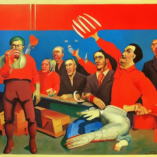 Prompt: soviet painting propoganda of the phrase'eat the rich'by isaak brodsky, walter womacka, czeslaw znamierowski, vladimir pchelin, kuzma petrov - vodkin, igor berezovsky