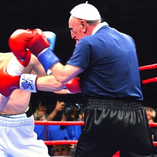 Prompt: gandalf vs pope francis boxing match