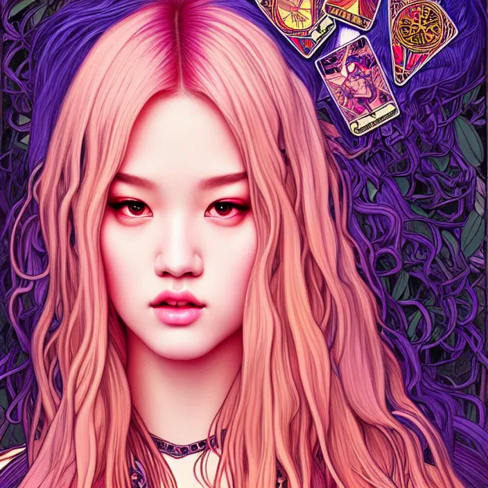 Image similar to jossi of blackpink, king, tarot card, highly detailed, digital painting, smooth, sharp focus, illustration, ultra realistic, 8 k, art by artgerm and alphonse mucha