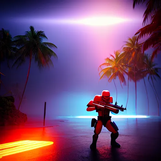 Image similar to storm trooperd on holiday in thailand ultra realistic, lens flare, atmosphere, glow, detailed, intricate, full of colour, cinematic lighting, trending on artstation, 4 k, hyperrealistic, focused, extreme details, unreal engine 5, cinematic, masterpiece, ultra realistic, hyper realistic, highly detailed, sharp focus, digital art