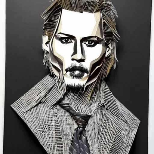 Image similar to a cut paper sculpture of johnny depp