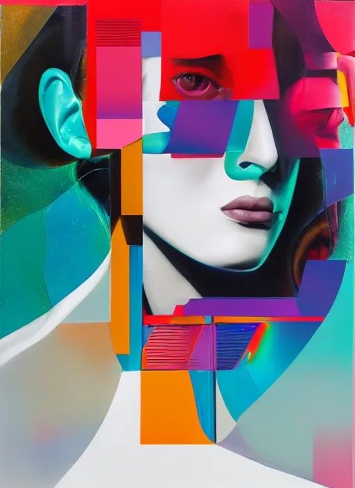 Image similar to futuristic lasers tracing, colorsmoke, fullbodysuit, pyramid hoodvisor, raindrops, wet, oiled, beautiful cyborg girl, by steven meisel, kaws, rolf armstrong, mondrian, hannah af klint perfect geometry abstract acrylic, octane hyperrealism photorealistic airbrush collage painting, monochrome, fluorescent colors, minimalist rule of thirds, eighties eros