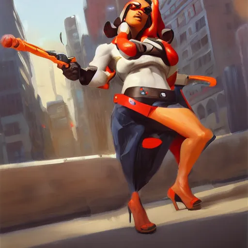 Image similar to greg manchess portrait painting of new york hotdog stand overwatch character, medium shot, asymmetrical, profile picture, organic painting, sunny day, matte painting, bold shapes, hard edges, street art, trending on artstation, by huang guangjian and gil elvgren and sachin teng