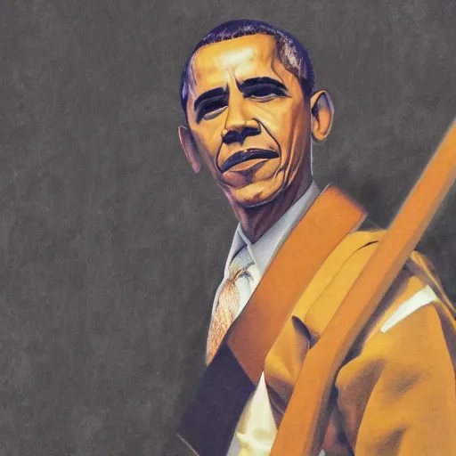 Image similar to portrait of Obama carrying a katana, photorealistic