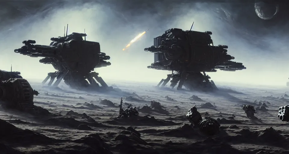 Image similar to hyper realistic sci - fi matte concept art painting of epic cinematic battle between mechwarriors fighting on the moon, guns, missiles, explosions, beautiful details, strong composition painted by kim jung guweta studio rutkowski, james gurney and greg rutkowski, and lucasfilm, smooth, intricate, detailed, sharp focus, cinematic