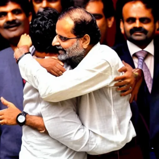 Prompt: nerendra modi hugging Rahul Gandhi