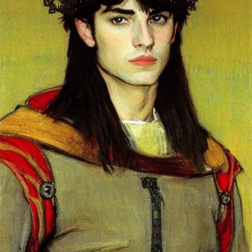 Image similar to painting of handsome beautiful medieval prince in his 2 0 s named shadow wearing a crown, elegant, clear, sharp focus, painting, stylized, art, art by john everett millais, john william waterhouse