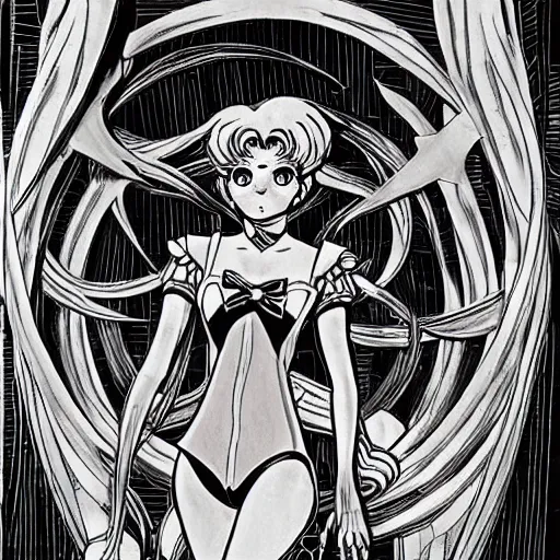 Image similar to sailor moon. art by hr giger