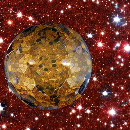 Prompt: pallasite spheres on a red cube