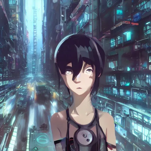 anime cyberpunk movie still from assassination