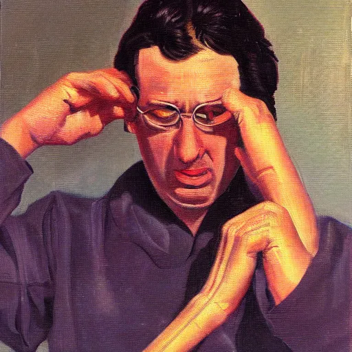 Image similar to A Python programmer's despair, oil on canvas, 1951
