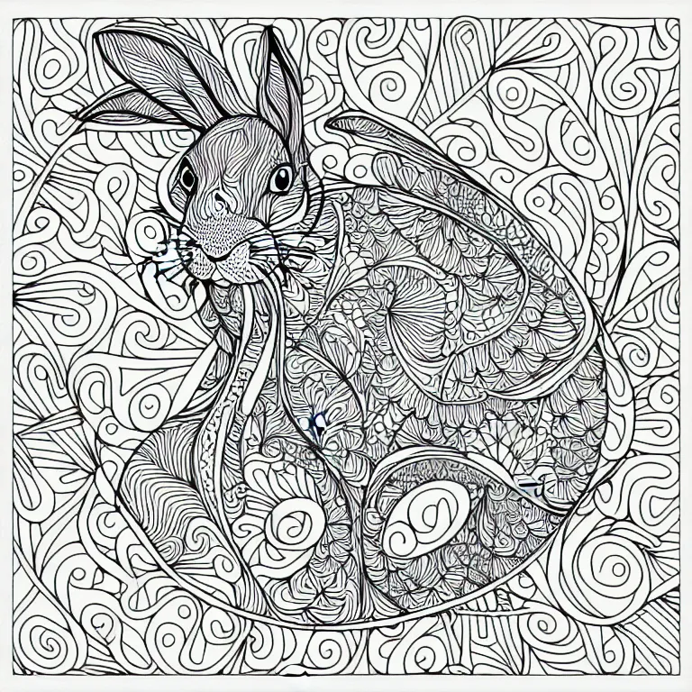 Image similar to beautiful rabbit, ornamental, fractal, line art, vector, outline, simplified, colouring page