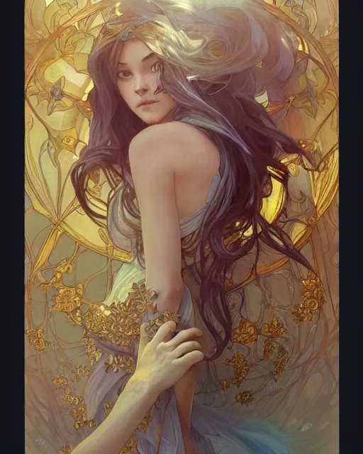 Prompt: death, highly detailed, gold filigree, romantic storybook fantasy, soft cinematic lighting, award, disney concept art watercolor illustration by mandy jurgens and alphonse mucha and alena aenami, pastel color palette, featured on artstation