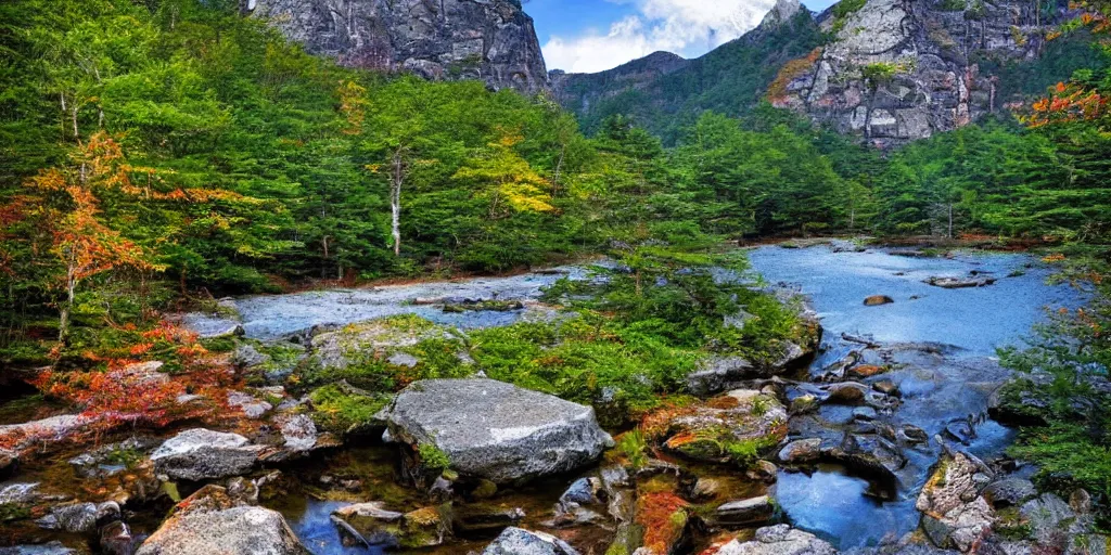 Image similar to beautiful idyllic poster for a craggy snow valley national park