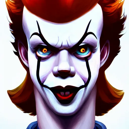 Prompt: Stephen King as Pennywise, it really looks like a charicature of stephen king, ambient lighting, 4k, anime key visual, lois van baarle, ilya kuvshinov, rossdraws, artstation