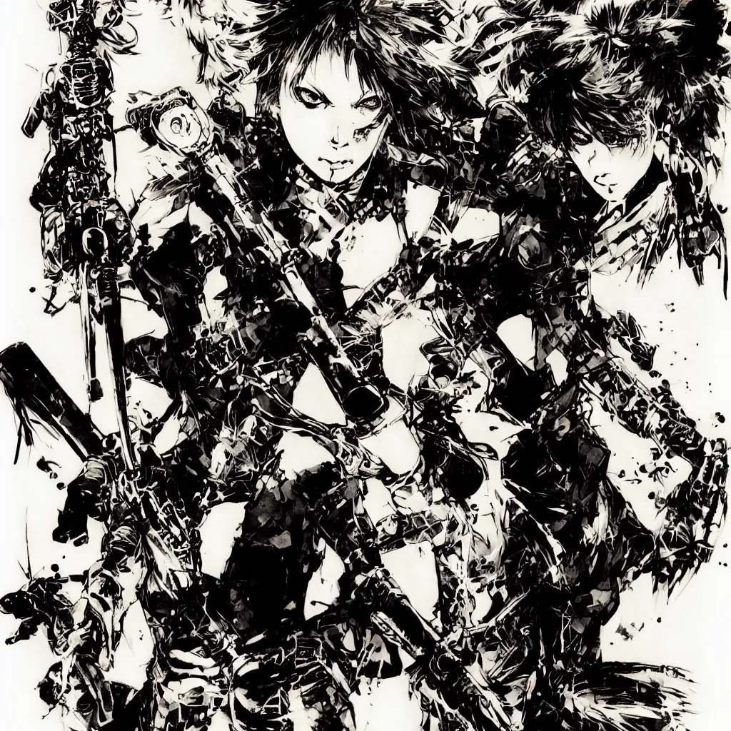 Image similar to punk girl with a spiked baseball bat by yoji shinkawa