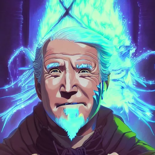 Prompt: anime portrait of Joe biden as a shaman yedi using dark force to eliminate trump as an anime antagonist by Stanley Artgerm Lau, WLOP, Rossdraws, James Jean, Andrei Riabovitchev, Marc Simonetti, and Sakimichan, trending on artstation