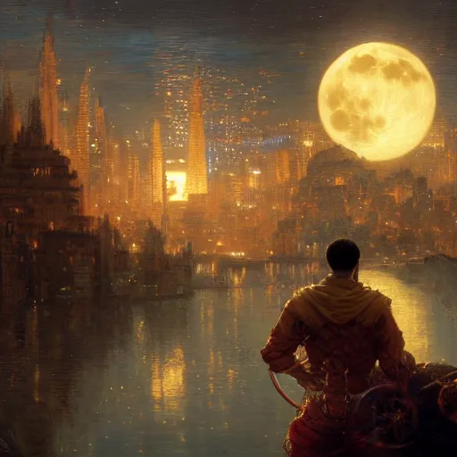 Image similar to saitama floating high in the night, fantasy, full moon in background. highly detailed painting by gaston bussiere, craig mullins, j. c. leyendecker, mid shot, 8 k realistic, cryengine, frostbite 3 engine, sharp focus