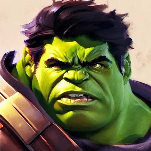 Image similar to Greg Manchess portrait painting of Hulk as Overwatch character, medium shot, asymmetrical, profile picture, Organic Painting, sunny day, Matte Painting, bold shapes, hard edges, street art, trending on artstation, by Huang Guangjian and Gil Elvgren and Sachin Teng