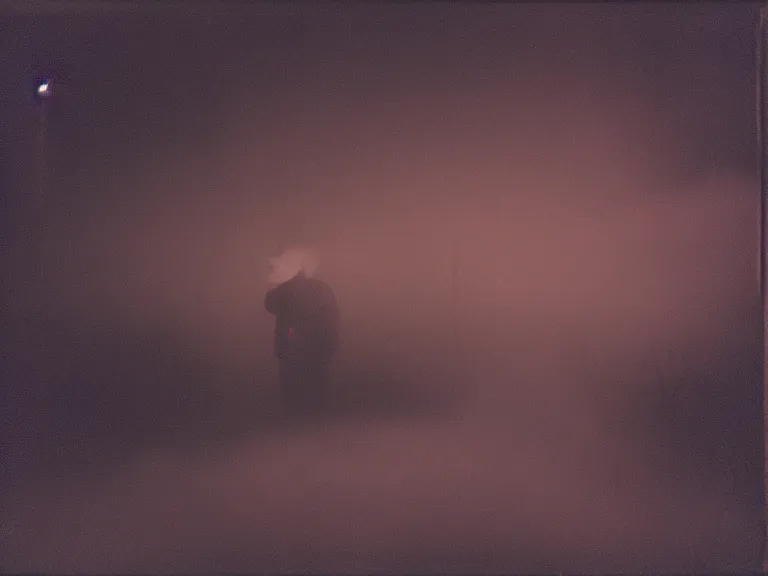 Image similar to kodak gold 2 0 0 film photograph of a vagrant at night volumetric fog