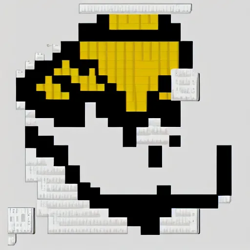 Prompt: 32x32 pixel art of an old grumpy ship captain, white beard, white cap, black coat, yellow background