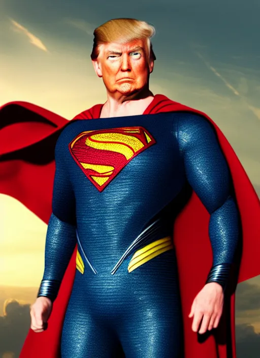 Prompt: Donald Trump cast as Superman, still from Man of Steel movie, hyperrealistic, 8k, Octane Render,