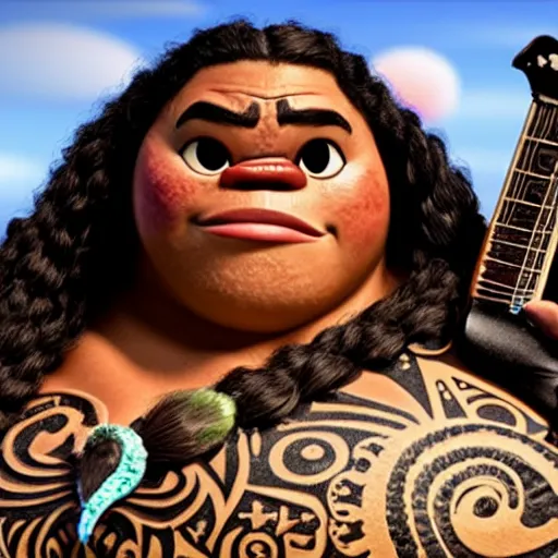 Image similar to Moana as the lead singer of a black metal band. HQ, 4k