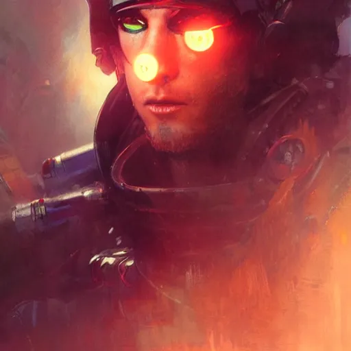 Image similar to a futuristic cyberpunk pirate with a glowing red eyepatch, upper body, sharp details, dystopian mood, sci-fi character portrait by gaston bussiere, craig mullins