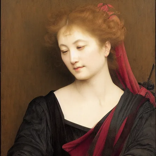 Prompt: museum quality painting of yamaguchi momoe, by jan van eyck, tom bagshaw, jean delville, william bouguereau, albrecht durer, mucha, thomas dewing