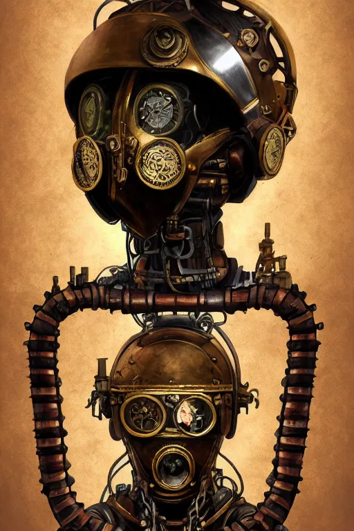 Image similar to steampunk helmet fantasy art mask robot ninja stylized digital illustration sharp focus, elegant intricate digital painting artstation concept art global illumination ray tracing advanced technology chaykin howard and campionpascale and cooke darwyn and davis jack