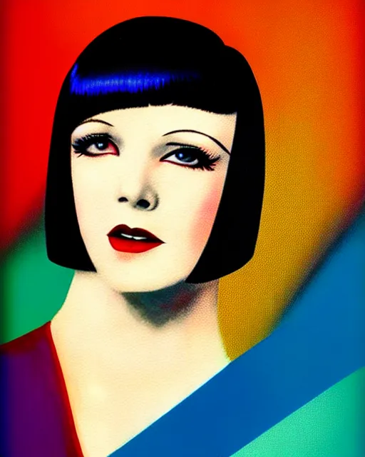 Image similar to full length portrait of 2 0 year old mary louise brooks dancing, shiny bob haircut, dramatic light, abstract art deco city background, air brush art, high contrast, sharp,, painted by ross tran 1 9 2 0 s