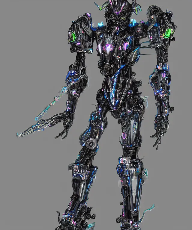 Image similar to Sci fi warlock armor made of mechanical parts conjuring necrotic energy, surrealism, smooth, intricate, elegant, demonic energy, power aura, neon glowing spells, surrealism , scifi, intricate mecha armor, elegant, highly detailed cybernetic body, neon glowing eyes, digital painting, artstation, concept art, smooth, sharp focus, illustration, art by Artgerm and moebius and Peter Mohrbacher