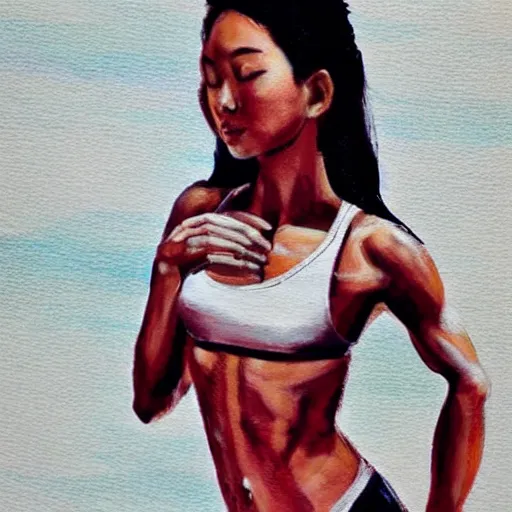 Prompt: a very very beautiful thin athletic build filipino woman posing, dramatic, art by zuzu valla