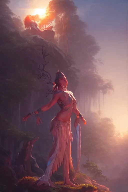 Image similar to goddess of the amazon twilight, highly detailed, digital painting, artstation, concept art, smooth, sharp focus, illustration, unreal engine 5, 8 k, art by artgerm and greg rutkowski and edgar maxence