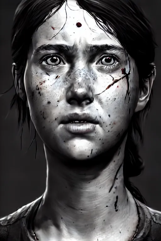 Image similar to ultra detailed facial portrait of ellie from the last of us part 2, digital art, character portrait, perfectly symmetrical face, highly detailed, trending on artstation, cinematic lightning, sharp focus, perfect face, pretty face, fine - face, illustration, 8 k, ultra texture, artgerm