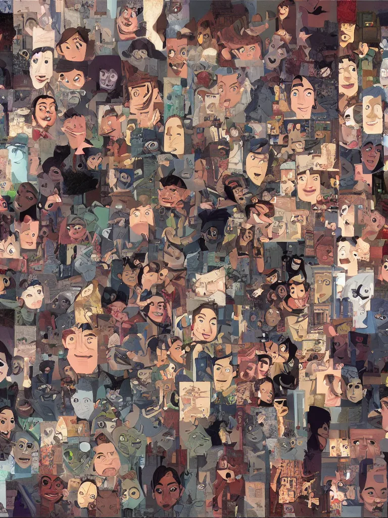 Image similar to thousand faces packed together by disney concept artists, blunt borders, rule of thirds