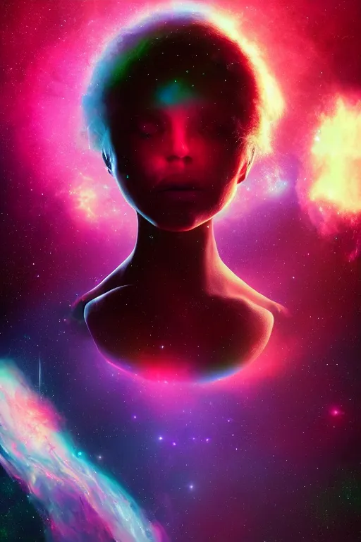 Image similar to A beautiful portrait of a single female cosmic being with a nebula as its body by Beeple, 8K, UHD , Trending on artstation.