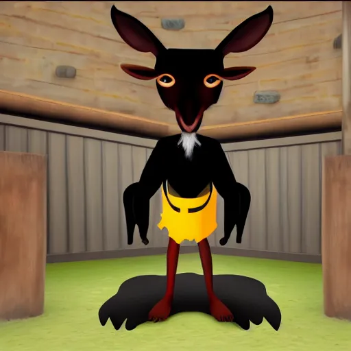 Image similar to an anthropomorphic black goat in among us, screenshot