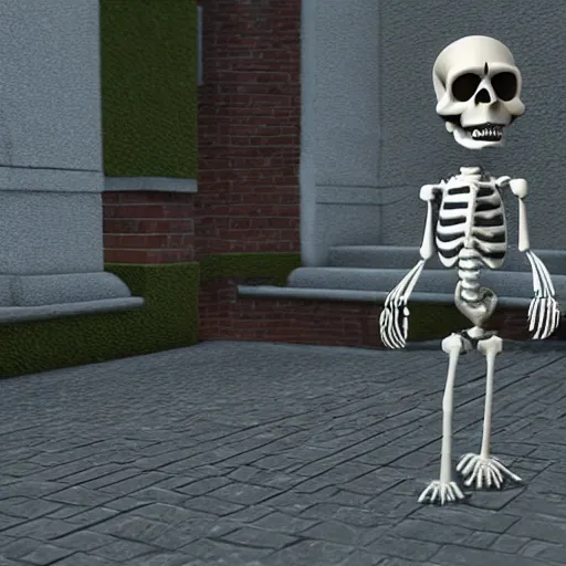 Prompt: A skeleton in the game Super Mario 64, rendered in unreal engine, highly detailed, vray