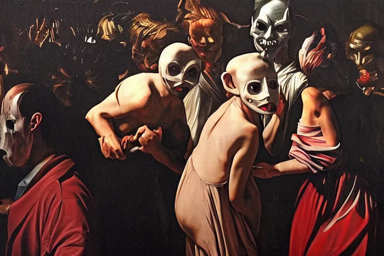 Image similar to the night of the purge,, highly detailed, 8 k resolution, art by caravaggio, modern art, optical illusion