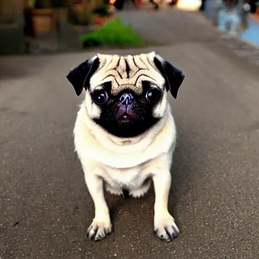 Image similar to a pug with a third eye