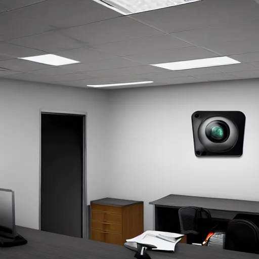 Prompt: scary office with a security camera on the wall