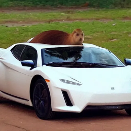Image similar to capybara driving a supercar, cool, cute