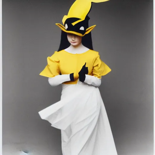 Image similar to elegant woman dressed up as pikachu, art photo by Annie Liebovitz and David Hamilton and Alphonse Mucha