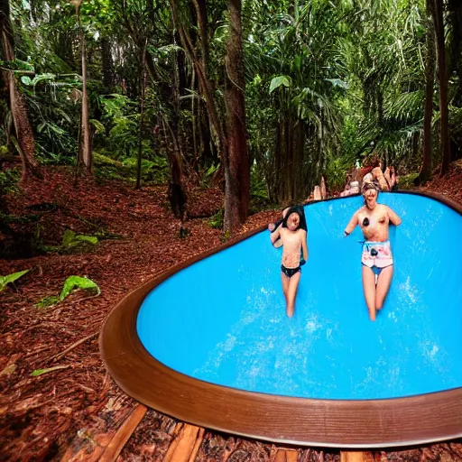 Prompt: subtropical pool water slide in forest