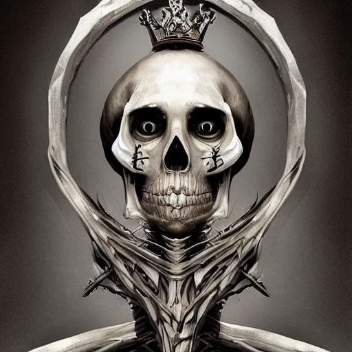 Image similar to Portrait of a skeleton king sitting on the throne, digital art, artstation, detailed, realistic