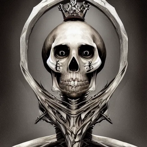 Portrait of a skeleton king sitting on the throne