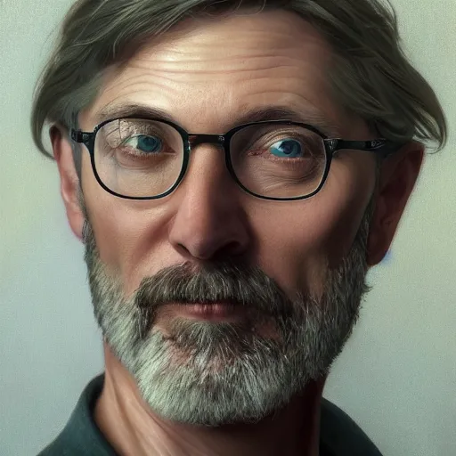 Image similar to portrait painting of nyu professor scott galloway, ultra realistic, concept art, intricate details, serious, highly detailed, photorealistic, octane render, 8 k, unreal engine. art by artgerm and greg rutk owski and alphonse mucha