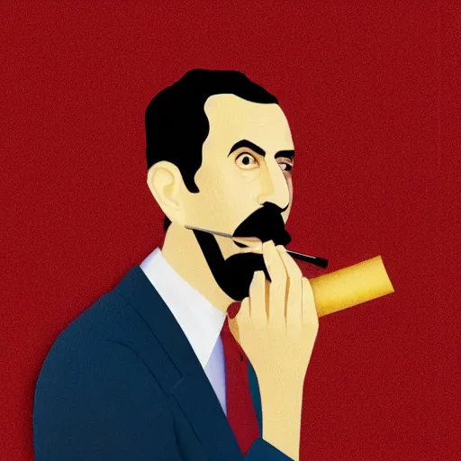 Image similar to A portrait of borat sagdiyev smoking a rolled marijuana joint, 8k, award winning